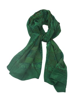 Crepe Silk Scarf -Green Creeper And Paisley