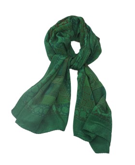 Crepe Silk Scarf -Green Creeper And Paisley