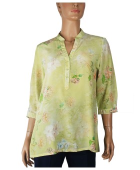 Short Silk Shirt - White Flowers