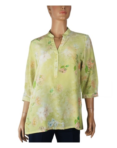 Short Silk Shirt - White Flowers