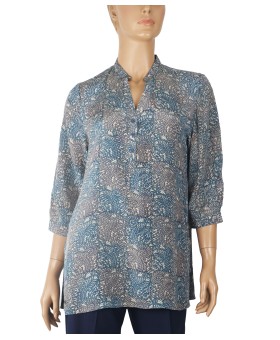 Short Silk Shirt - Ethnic Indigo