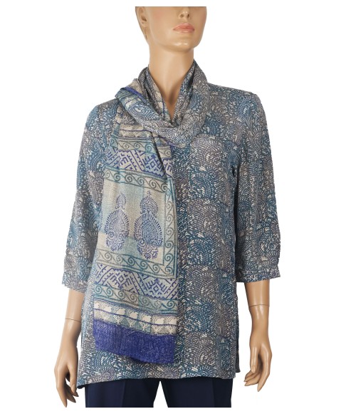 Short Silk Shirt - Ethnic Indigo