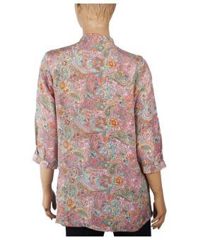 Short Silk Shirt - Pink Paisley And Flowers 