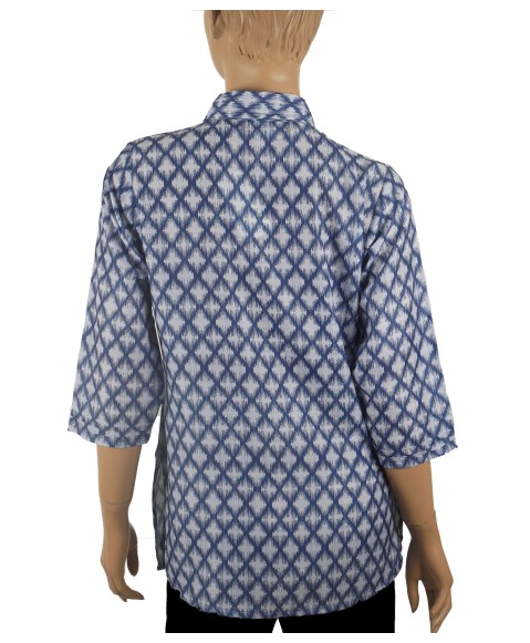 Casual Kurti - Blue Pintuck With Diamond Buttons