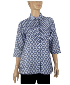 Casual Kurti - Blue Pintuck With Diamond Buttons