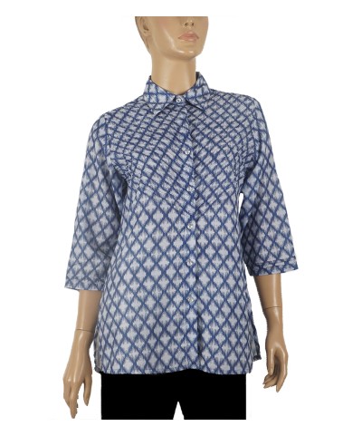 Casual Kurti - Blue Pintuck With Diamond Buttons