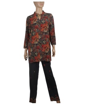 Silk Co-ord Set - Black And Red Abstract