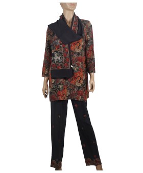 Silk Co-ord Set - Black And Red Abstract