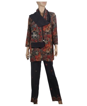 Silk Co-ord Set - Black And Red Abstract