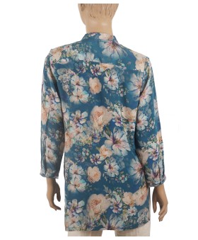 Long Silk Shirt - Beige Floral