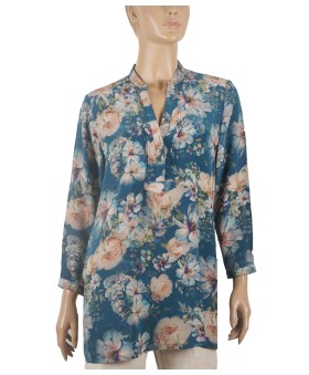 Long Silk Shirt - Beige Floral