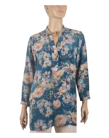 Long Silk Shirt - Beige Floral