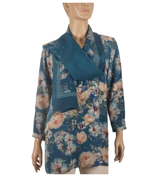 Long Silk Shirt - Beige Floral