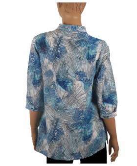 Short Silk Shirt - White And Blue Abstract