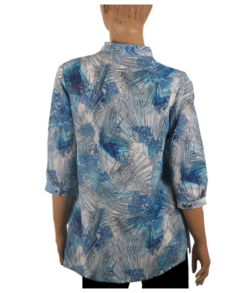 Short Silk Shirt - White And Blue Abstract