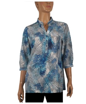 Short Silk Shirt - White And Blue Abstract