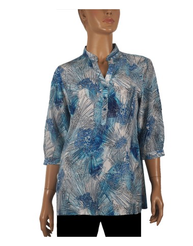 Short Silk Shirt - White And Blue Abstract