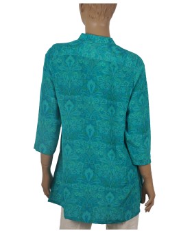Antique Silk Kurti - Aqua Blue Paisley