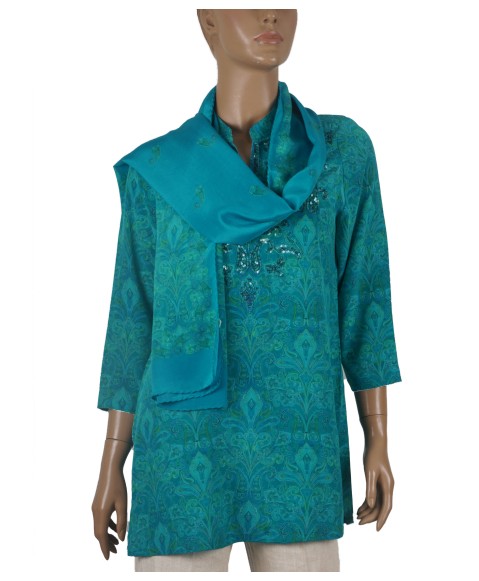Antique Silk Kurti - Aqua Blue Paisley
