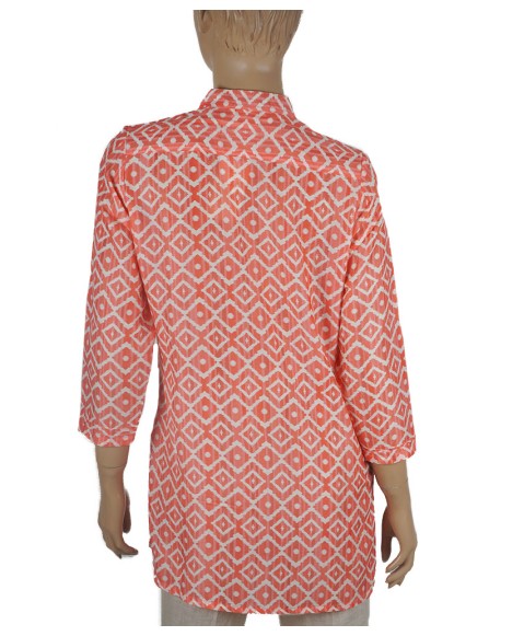 Casual Shirt - Orange Ikat Full Pintuck