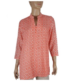Casual Shirt - Orange Ikat Full Pintuck