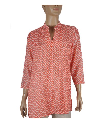 Casual Shirt - Orange Ikat Full Pintuck