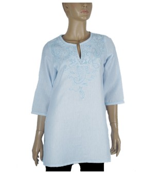 Casual Shirt - Sky Blue Embroidery