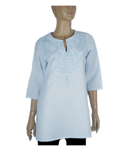 Casual Shirt - Sky Blue Embroidery