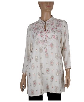 Casual Kurti- Pink Paisley Embroidery