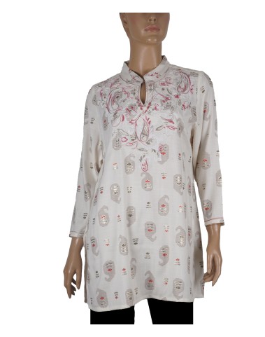 Casual Kurti- Pink Paisley Embroidery
