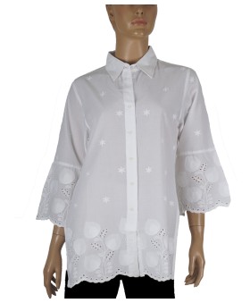 Casual Shirt - Hakoba Shirt White Tiny Flowers