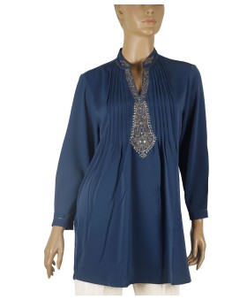 Casual Kurti - Indigo Blue Embroidery