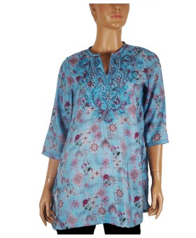 Casual Shirt - Blue And Purple Embroidery