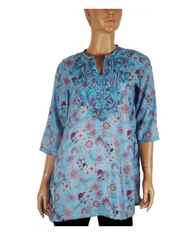 Casual Shirt - Blue And Purple Embroidery