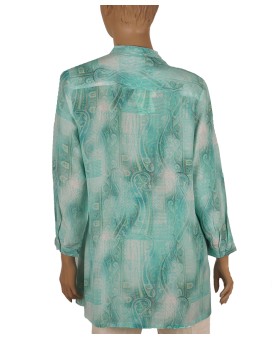 Long Silk Shirt - Aqua Blue Ethnic