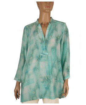 Long Silk Shirt - Aqua Blue Ethnic