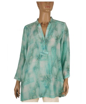 Long Silk Shirt - Aqua Blue Ethnic