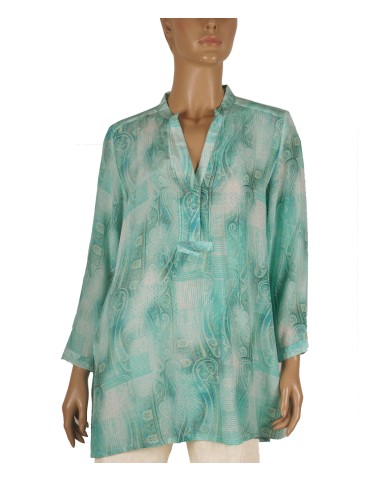 Long Silk Shirt - Aqua Blue Ethnic Long Silk Shirt - Aqua Blue Ethnic