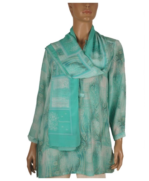 Long Silk Shirt - Aqua Blue Ethnic Long Silk Shirt - Aqua Blue Ethnic