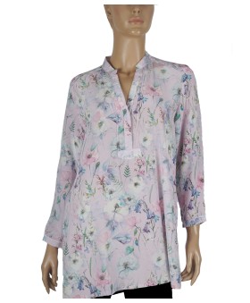Long Silk Shirt - Lilac Floral