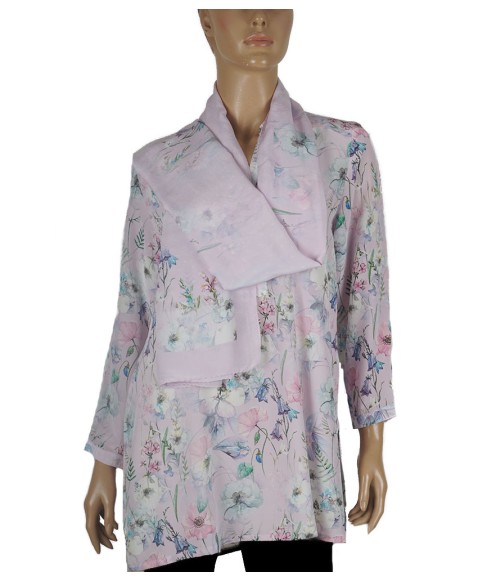 Long Silk Shirt - Lilac Floral Long Silk Shirt - Lilac Floral