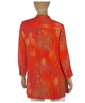Long Silk Shirt - Red Base Golden Patch