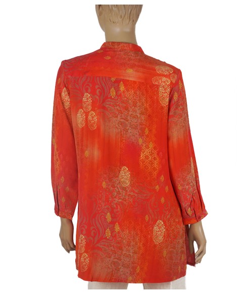 Long Silk Shirt - Red Base Golden Patch Long Silk Shirt - Red Base Golden Patch