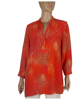Long Silk Shirt - Red Base Golden Patch