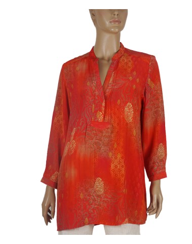 Long Silk Shirt - Red Base Golden Patch Long Silk Shirt - Red Base Golden Patch