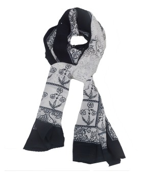 Crepe Silk Scarf - Black Flowers