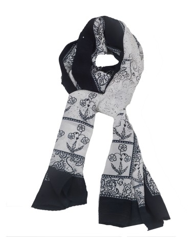 Crepe Silk Scarf - Black Flowers