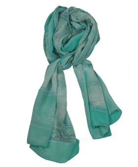 Crepe Silk Scarf - Aqua Blue Ethnic