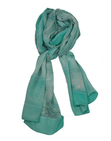 Crepe Silk Scarf - Aqua Blue Ethnic