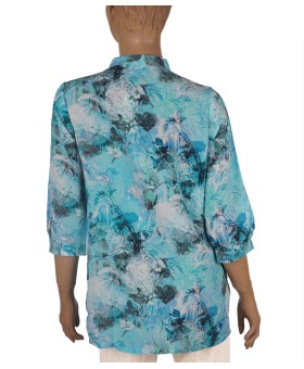 Short Silk Shirt - Sky Blue Floral 